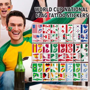 Close-up view of World Cup 2026 national flag temporary tattoo sticker sheet collections