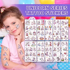 Bunte wasserfeste Einhorn Cartoon temporäre Tattoos Aufkleber für Kinderpartys und Belohnungen