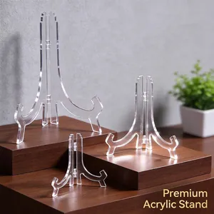 Set of three sizes clear acrylic display stands for decorative plates and photo frames