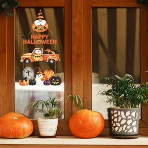 Halloween gnome and pumpkin truck window static sticker decoration on a glass surface