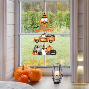 Festive Halloween gnome pumpkin truck static window clings for holiday home decoration