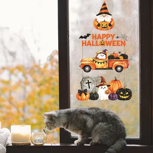 Halloween gnome pumpkin truck static window cling sticker for home glass decoration