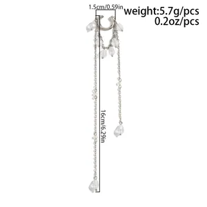 Long silver tassel ear cuff with clear beads, 16cm length and 5.7g weight product parameters.