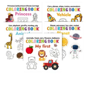 Set of 5 mini coloring books for children with animal, space, and princess themes