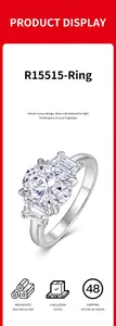 Detailed view of 925 sterling silver moissanite ring with large oval and baguette stones