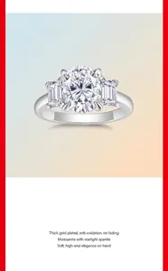 Detailed view of a high-end moissanite ring with oval central stone and side accents