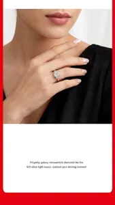 Elegant 925 sterling silver ring with shimmering moissanite stones on female model hand