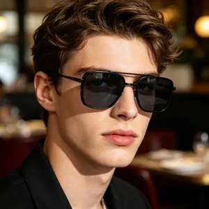 Men Square Sunglasses Vintage Metal Frame Double Bridge UV400 Protection Retro Fashion Shades For Driving Outdoor
