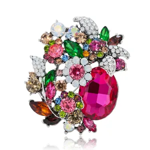 Elegant floral crystal brooch with multicolored rhinestones for women's accessories.