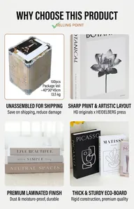 Detailed view of decorative faux books showing high-quality printing and cardboard material