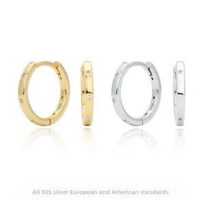 925 Sterling Silver Zirconia Hoop Earrings Minimalist Round Gold Platinum Plated Huggie Earrings For Women Fine Jewelry Gift