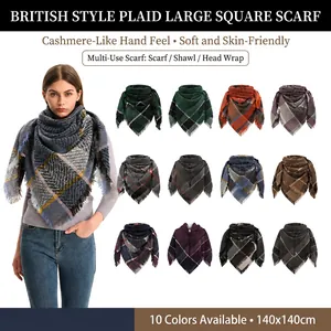 Women Large Plaid Scarf Thick Warm Checked Shawl Wraps With Tassels Soft Fashion Autumn Winter Square Scarf