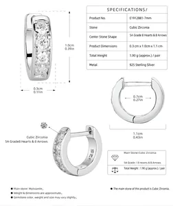 Detailed specifications of S925 sterling silver hoop earrings with cubic zirconia