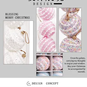 Macro view of macaron colored foam Christmas ball ornaments with bead textures