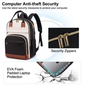 Close-up of anti-theft security zipper and padded laptop sleeve with EVA foam protection