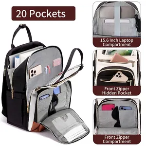Detailed interior view of a laptop backpack with multiple functional compartments