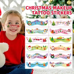 Detailed view of 12-piece Christmas cartoon temporary tattoo stickers for kids