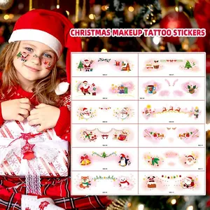 Set of 12 festive Christmas cartoon temporary tattoo stickers for kids party makeup
