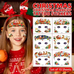 Close-up of various luminous Christmas temporary face tattoo sticker designs for kids