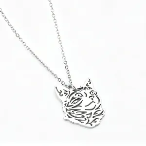 Minimalist Stainless Steel Hollow Cat Head Pendant Necklace For Women Men Fashion Cool Animal Jewelry Gift