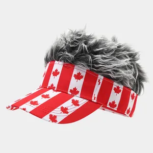 Creative Canada maple leaf sun visor hat with grey faux hair wig top for parties