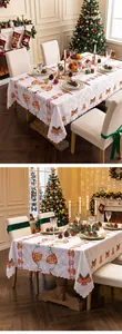 Festive Christmas tablecloth featuring bell embroidery and scalloped lace edges for home