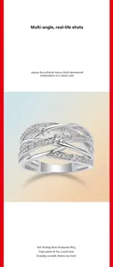 Vue détaillée de la bague croisée multicouche en argent sterling 925 et moissanite.
