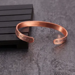 Vintage red copper magnetic cuff bracelet with Celtic spiral engraving and adjustable design