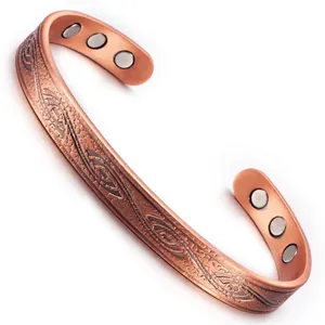 Vintage 8mm Celtic spiral pattern magnetic red copper bracelet with adjustable open cuff