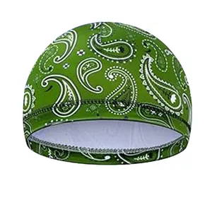 Green paisley pattern cooling skull cap for men outdoor cycling and hiking sports