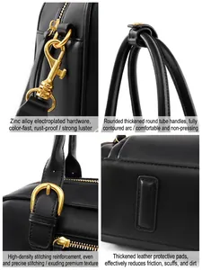 Retro black bowling handbag with gold zinc alloy hardware and thick padded handles