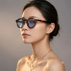 Retro Round Sunglasses PC Frame AC Lens Metal Rivets UV400 Protection Beach Vacation Trendy Fashion Eyewear For Men Women