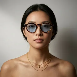 Stylish round tortoise-shell glasses for seaside vacation trendy outfit decoration
