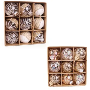 Christmas Ball Ornaments Plastic Baubles With Snowflake Pattern Hemp Rope Artificial Pearl For Holiday Tree Home Decor
