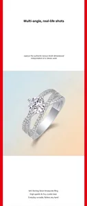 Close-up of S925 sterling silver moissanite ring with interlaced pavé-set bands