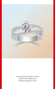 Detailed macro view of S925 silver Moissanite ring featuring a sparkling intertwined band