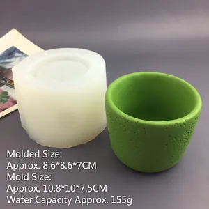 Detail view of rock-textured candle cup silicone mold with size specifications