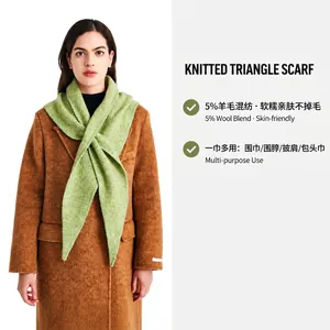 Knitted Triangle Scarf Shawl Wool Blend Warm Winter Solid Color Neck Wrap For Women