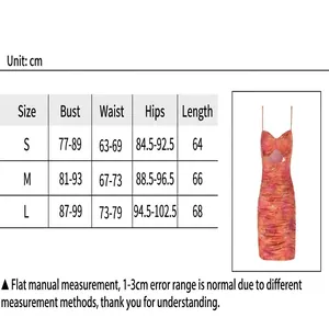 Detailed size guide chart for floral print bodycon dress with bust and hip measures