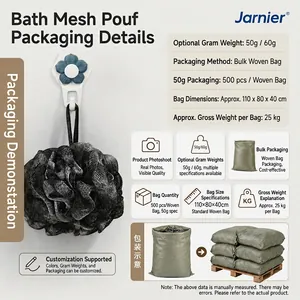 Technical detail specifications for bulk packaging of bamboo charcoal bath mesh pouf