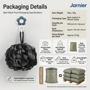 Technical detail specifications for bulk packaging of bamboo charcoal bath mesh pouf