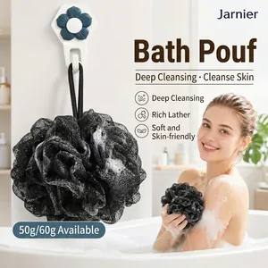 Soft Mesh Bath Shower Ball Exfoliating Body Sponge With Hanging Rope Charcoal PE Net For Deep Cleaning