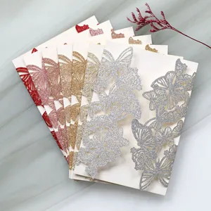 Elegante lasergeschnittene Schmetterlings-Einladungskarten mit glitzerndem Glanz-Finish