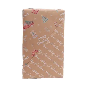 Vintage Christmas kraft gift wrapping paper roll with festive holiday tree and car patterns