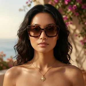 Stylish retro tortoiseshell polygonal sunglasses with UV protection for modern women