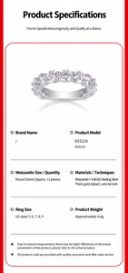 Minimalist 925 silver moissanite eternity ring shown with product specifications