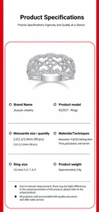 Detailed specifications for S925 sterling silver floral moissanite lace ring