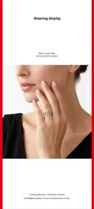 Close-up of a model wearing a wide S925 silver ring with Moissanite and floral design