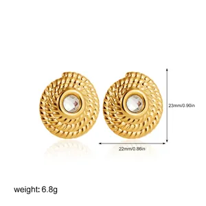 Detailed size measurements for gold-plated rope earrings with a central clear crystal stone