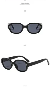 Oval frame black sunglasses showing both front and 45-degree side views for detail display.